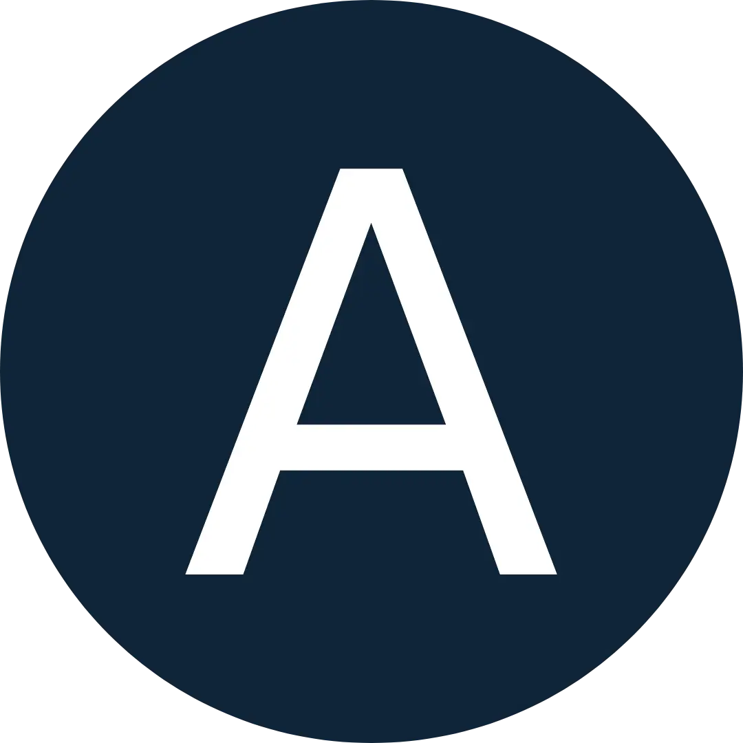 Bold white letter A centered on a solid dark blue square background.