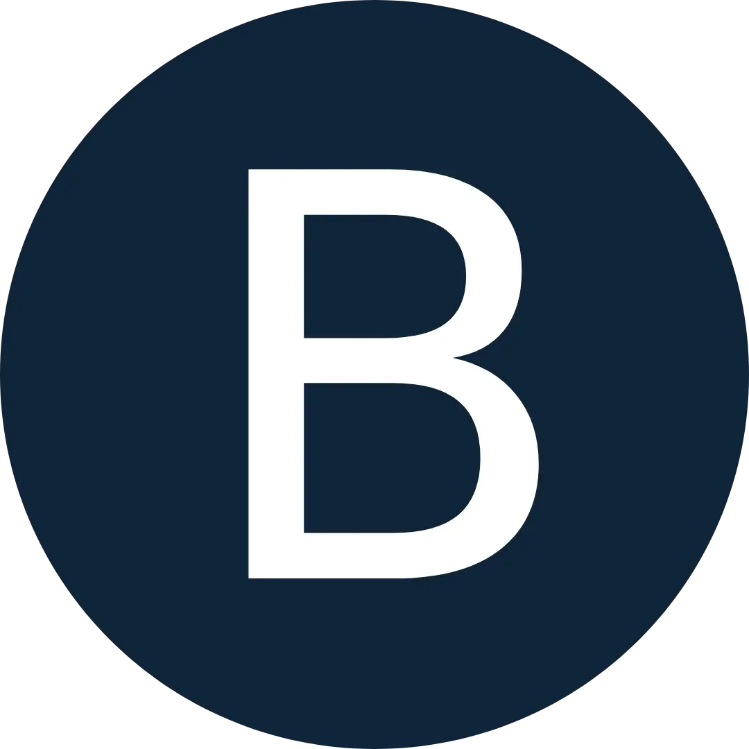 Bold white letter B centered on a solid dark blue square background.