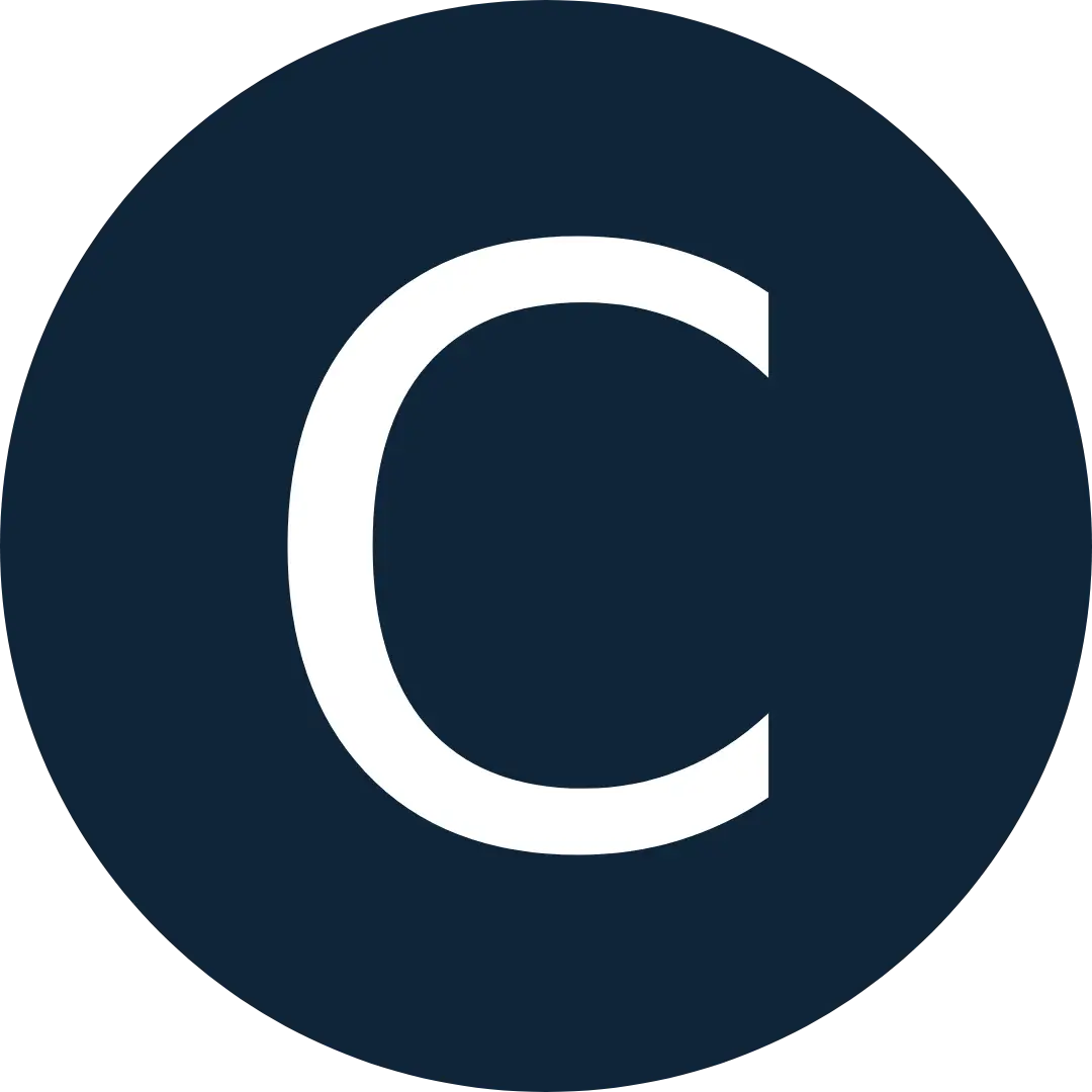Bold white letter C centered on a solid dark blue square background.