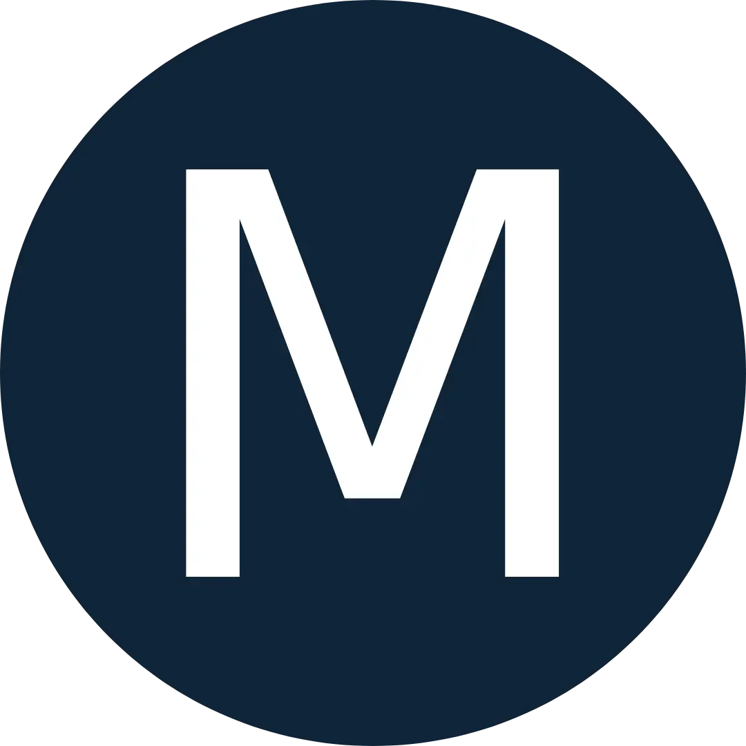Bold white letter M centered on a solid dark blue square background.